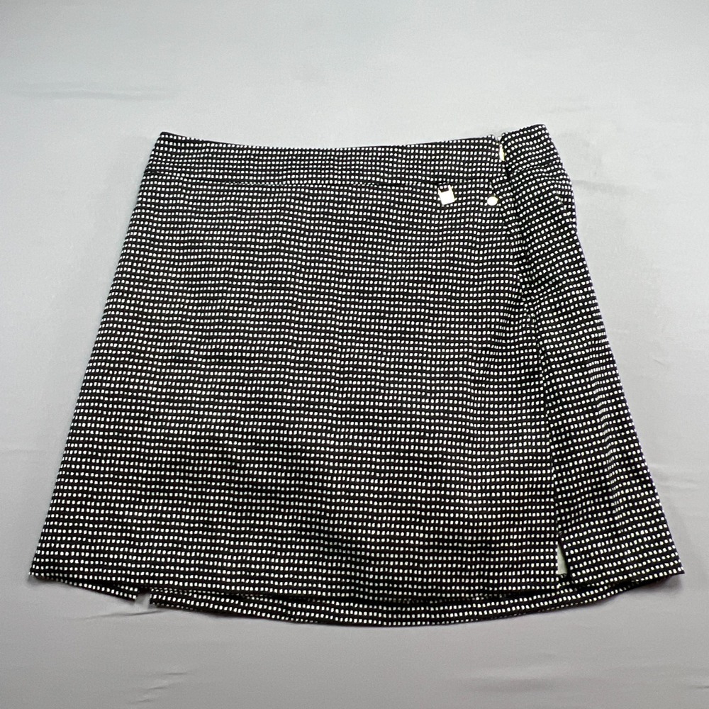 Cutter & Buck CB Drytec Mini Skirt Women 10 Black White Pindot Stretch Front Zip
